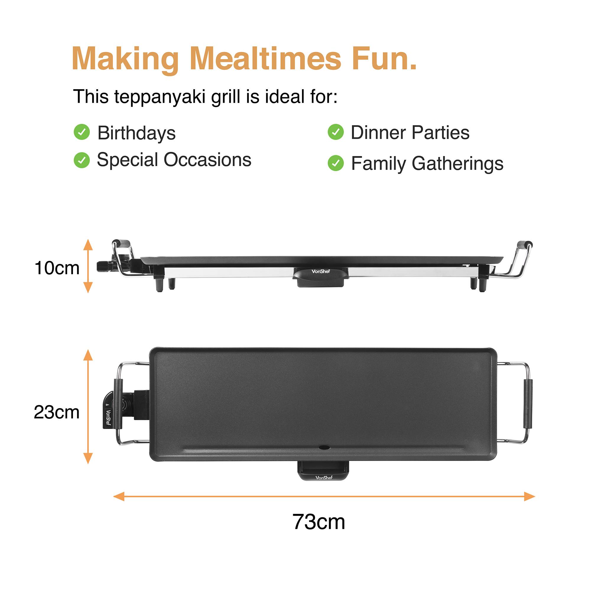 VonShef XL 2000W 70x23cm Non-Stick Teppanyaki Grill - 8 Spatulas - Image 6