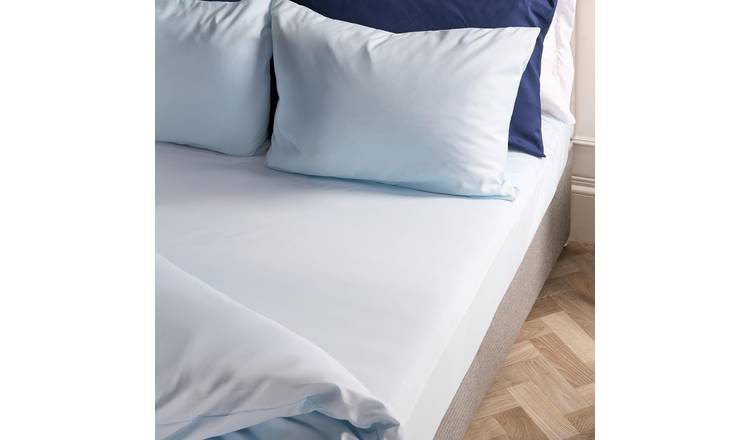 OHS Plain Dyed Microfibre Fitted Bed Sheet Light Blue - King