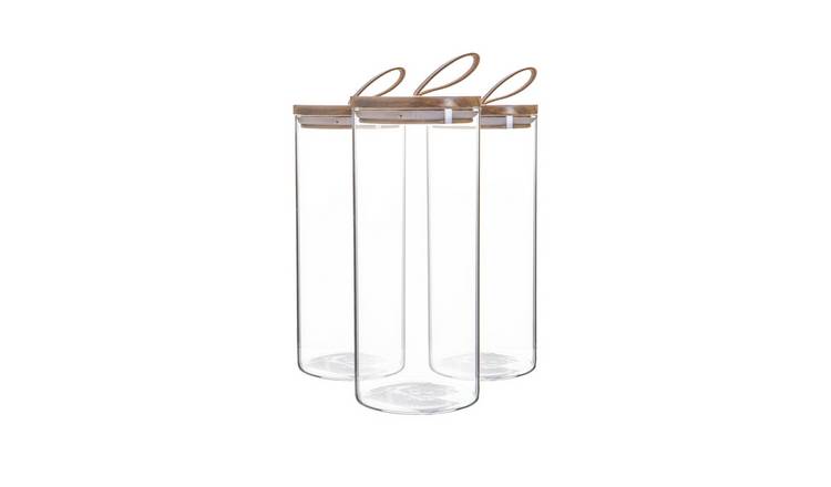 Argon Tableware Glass Storage Jars with Leather Loop Lids - Set of 3