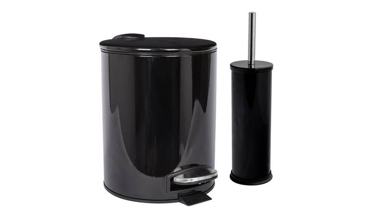 Harbour Housewares Stainless Steel Pedal Bin & Toilet Brush Set - 5L - Black