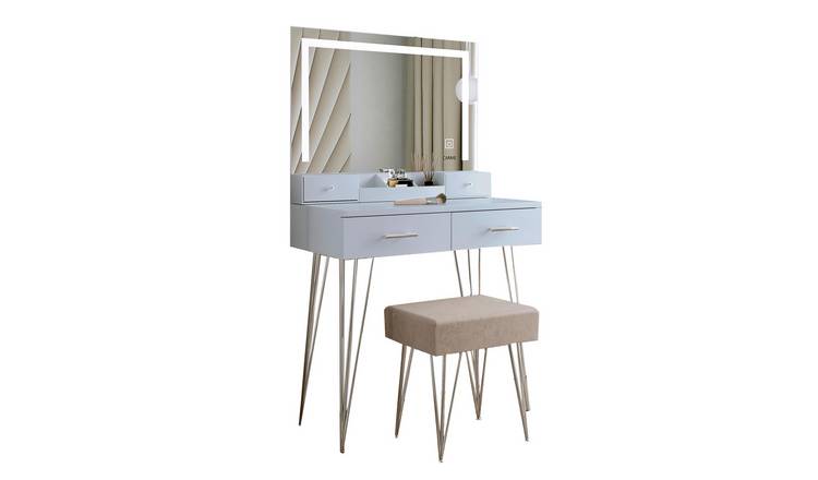 CARME Home Sophia Dressing Table With Touch Sensor LED Mirror - Grey