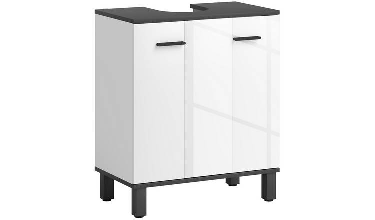 HOMCOM Modern Under Sink Bathroom Cabinet with Adjustable Shelf - High Gloss