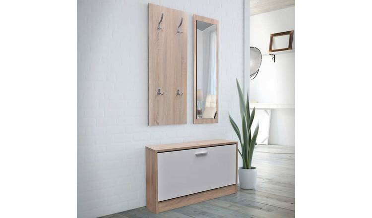 Walplus Engineered Wood Shoe Cabinet - Oak and White - 80 x 27 x 46.5 cm