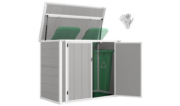 Outsunny Garden Shed with Lockable Doors and Openable Lid - Grey