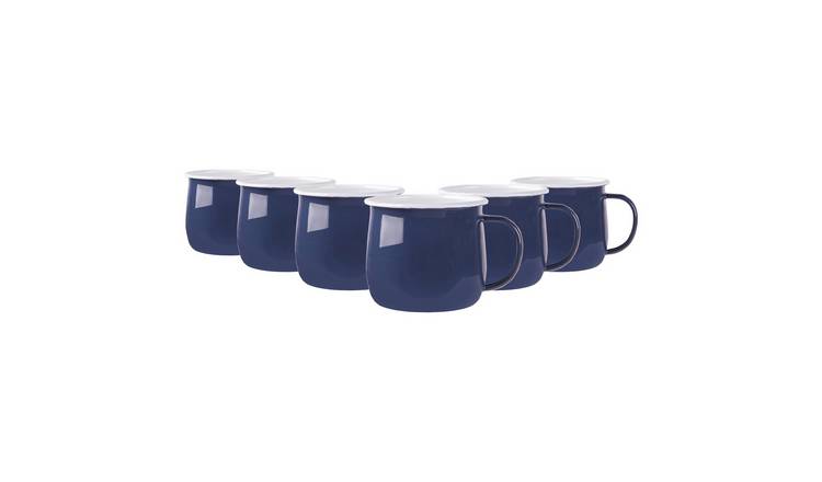 Argon Tableware Coloured Enamel Belly Mugs - 375ml - Navy - Pack of 6