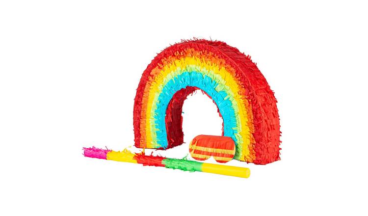 Fax Potato Rainbow Cardboard Pinata Set with Stick and Blindfold - Multi