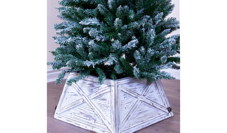 Christmas Tree World 46cm Wooden Christmas Tree Skirt - White