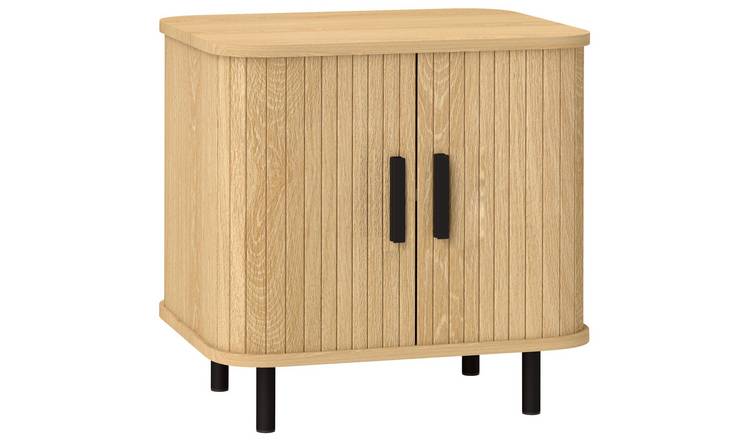 HOMCOM Bedside Table with Roller Shutter Doors and Metal Legs - Oak Tone