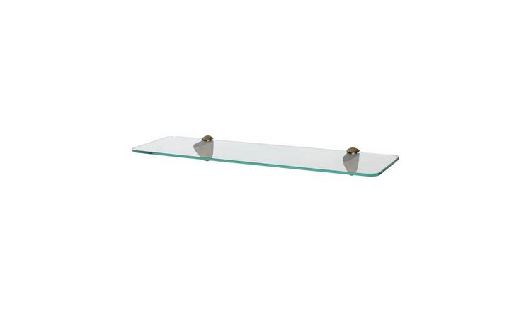 Harbour Housewares Rounded Floating Glass Bathroom Shelf - Clear/Gold
