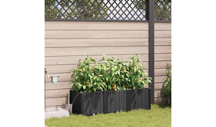 Walplus Pack of 3 Plastic Garden Planter - Black - 120 x 40 x 37.5 cm
