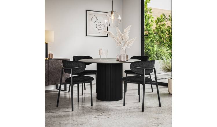 Furniture Online Arlo Myla Concrete Top w Blk Legs Dining Table & 6 Black Chairs