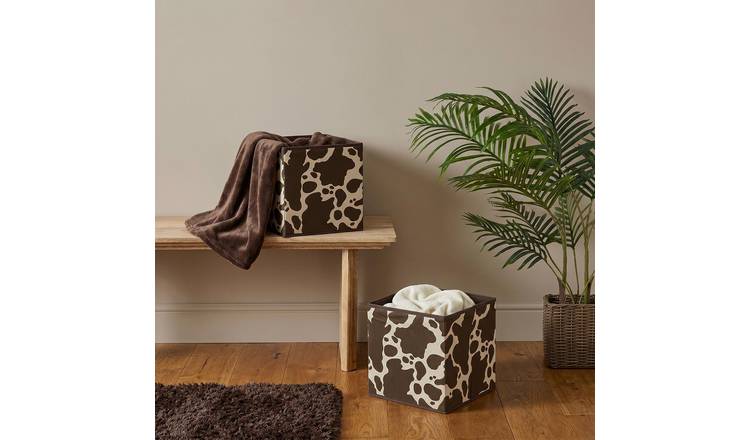 OHS Cow Print Cube Storage Boxes - Brown/White - 2 Pack