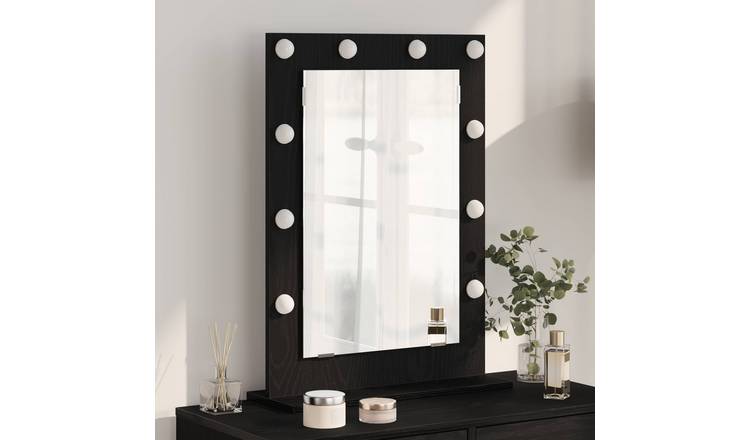 Walplus LED Rectangular Wood Vanity Mirror - Black - 70 x 50 x 18 cm
