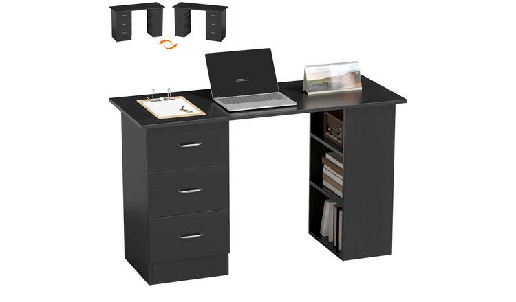 HOMCOM 3 Storage Shelves Home Office Desk - Black and Silver