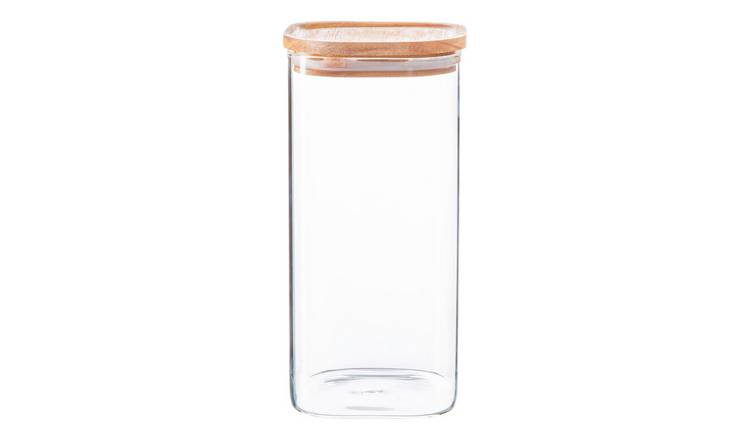 Argon Tableware Square Glass Storage Jar with Wooden Lid
