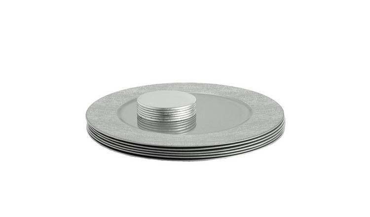 Argon Tableware 12 Piece Round Charger Plates Set - Silver Rib