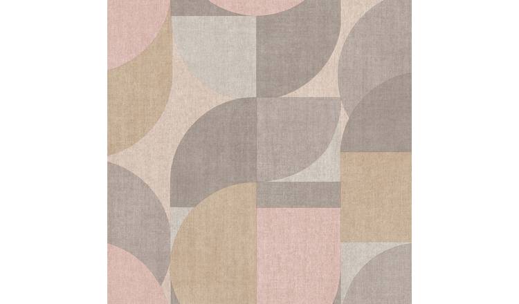 Grandeco Geometric Shapes Bauhaus Textured Wallpaper - Pink