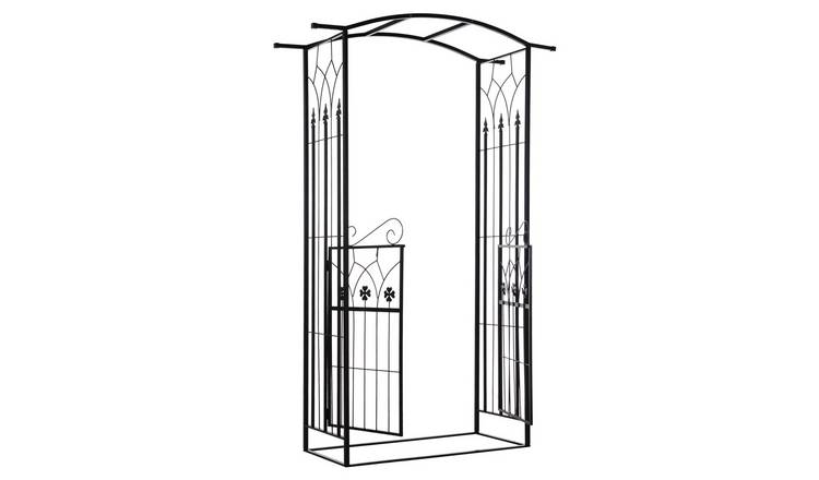 Outsunny Garden Entrance Arch with Door - Matte Black