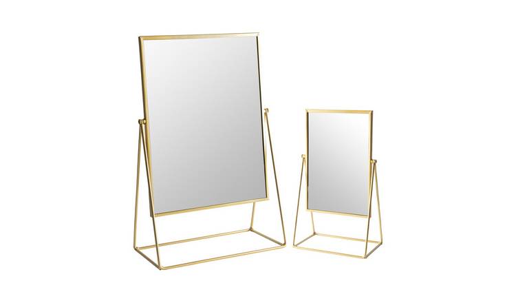 Harbour Housewares 2 Piece Rectangle Dressing Table Mirror Set - Gold - 2 Sizes