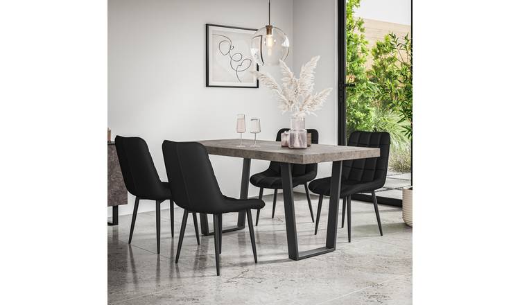 Furniture Online Aria Nova Concrete Effect Dining Table & 4 Black Chairs