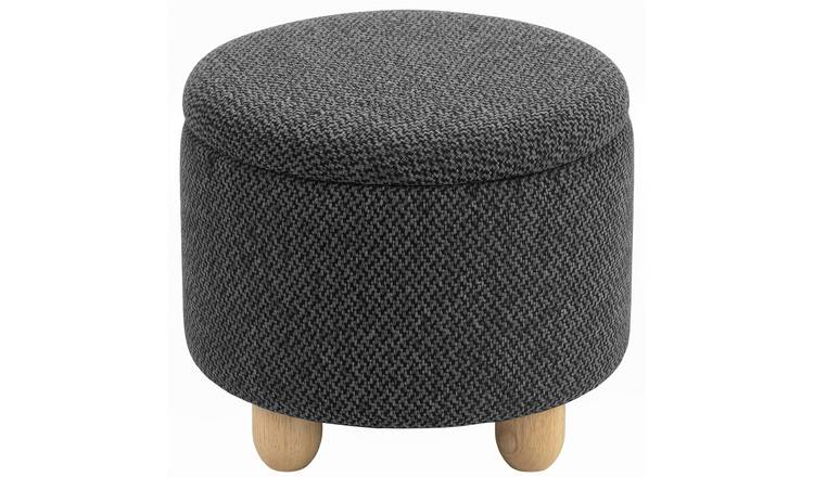 HOMCOM Burlap Fabric Round Small Ottoman Foot Rest - Dark Grey
