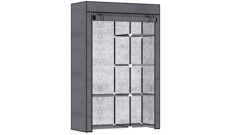 HOMCOM Foldable Fabric Wardrobe with 6 Shelves and Hanging Rail - Dark Grey