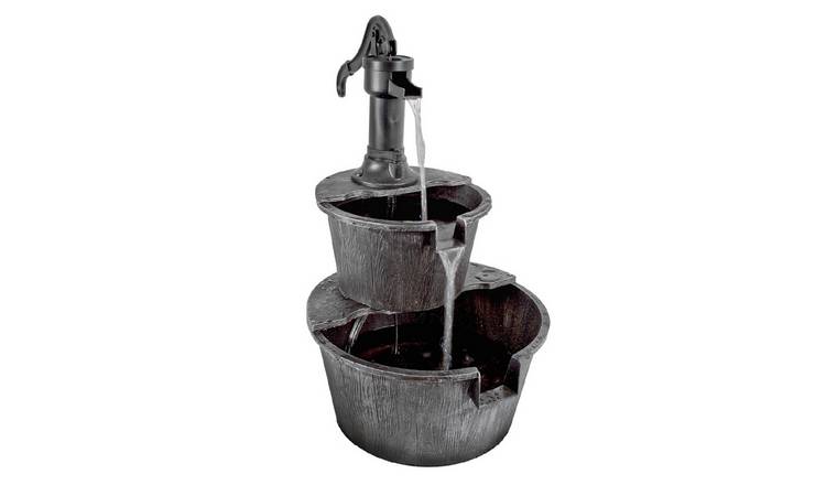 GardenKraft 2 Tier Barrel Fountain - Antique Silver