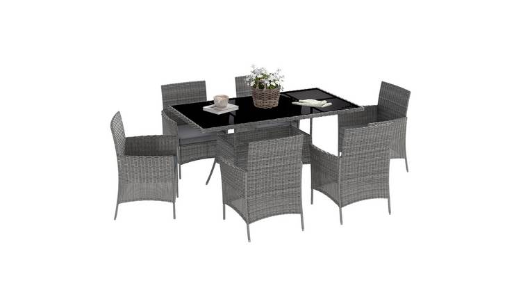 Outsunny 7 Piece 6 Seater Rattan Furniture Set with Cushions - Charcoal Grey