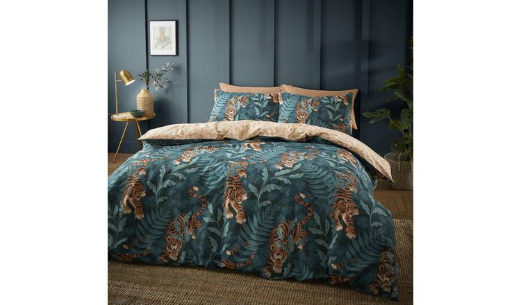 Catherine Lansfield Tropic Tiger Leaf Duvet Cover Set - King - Green