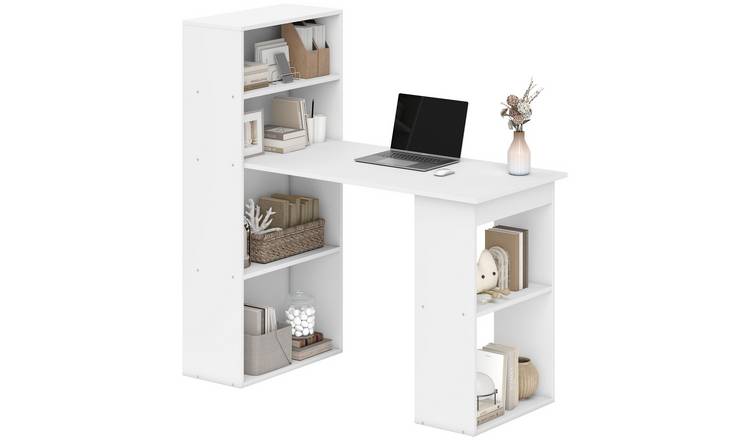 HOMCOM 6 Tier Storage Bookshelves Computer Table - White
