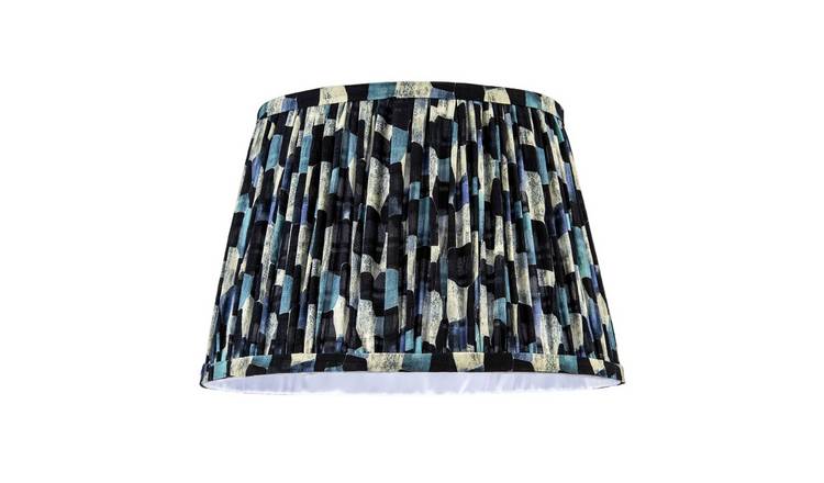 Happy Homewares Abstract Geometric Pleated with Blue Toned Lampshade - 30cm