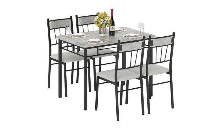 HOMCOM 5 Piece Modern Dining Table Set with Metal Frame - Light Grey