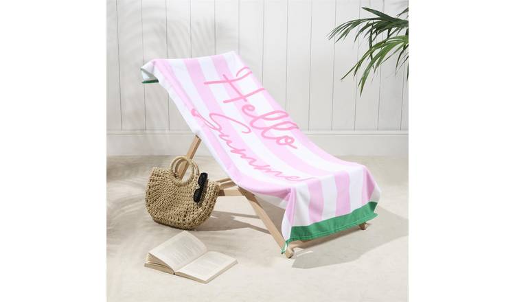 OHS Vertical Stripe Hello Summer Microfibre Beach Towel - Blush