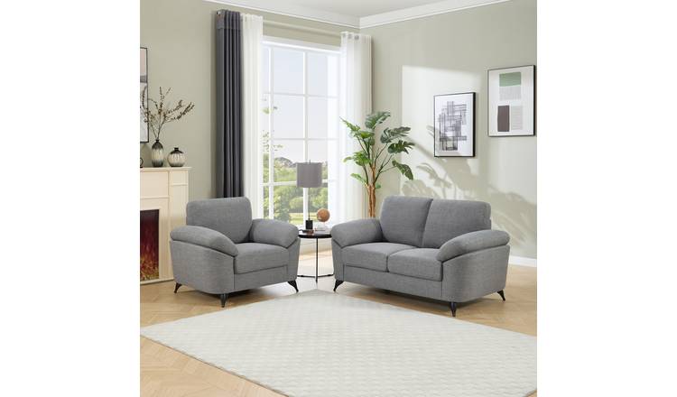 Furniture Online Malmo Scandi Style Linen 1+2 Seater Sofa Set - Grey
