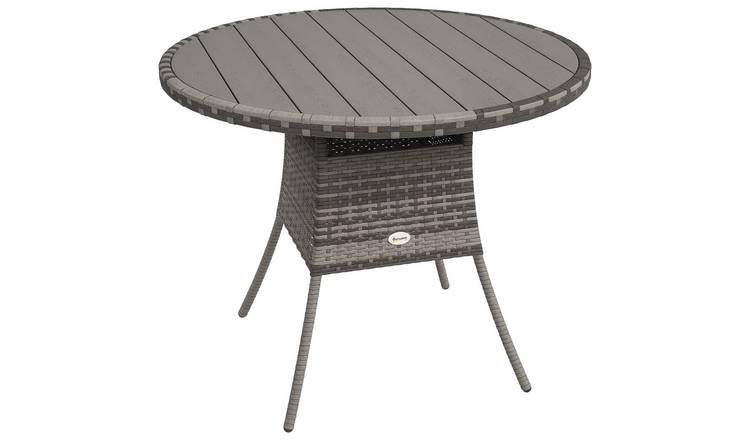 Outsunny PE Rattan Dining Table with Wood Plastic Composite Top - Grey