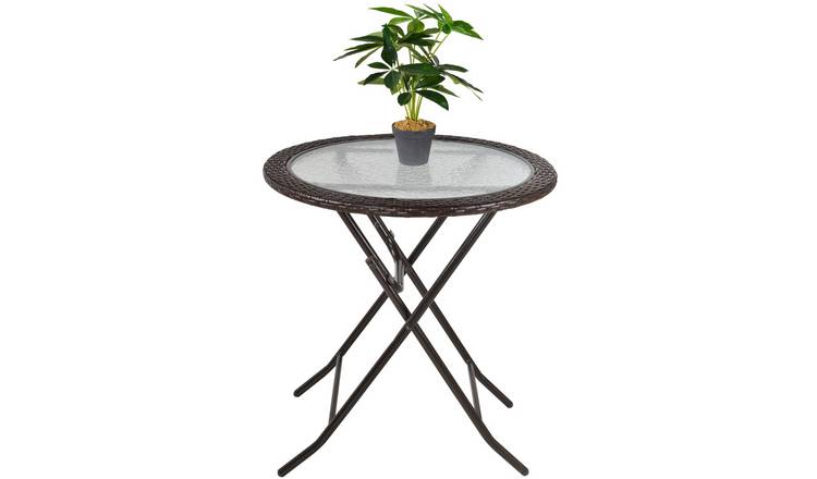 Outsunny Folding Rattan Garden Dining Table Tempered Glass - Brown