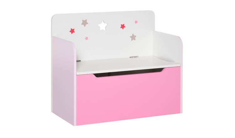 HOMCOM Single Wooden Toy Box with Seat Children Storage Chest - Pink