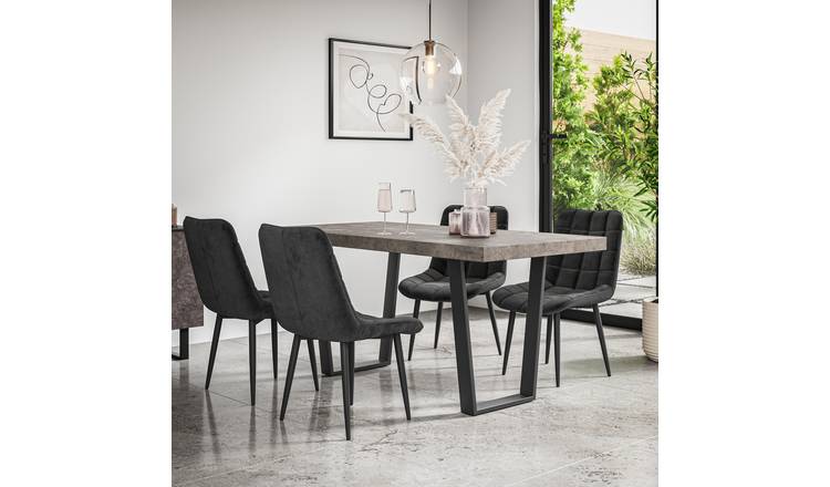 Furniture Online Aria Nova Concrete Effect Dining Table & 6 Black Chairs