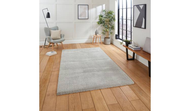 Mega Flooring Silver Shaggy Plain Rug - 80 x 150cm