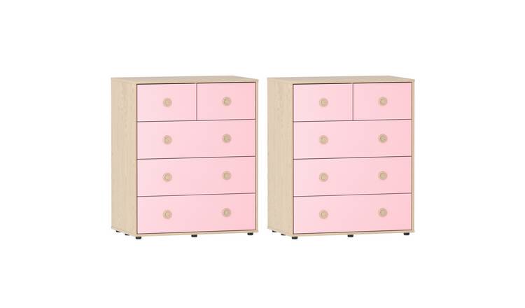 Junior Vida  Set of 2 Neptune 5 Drawer Chest - Pink & Oak