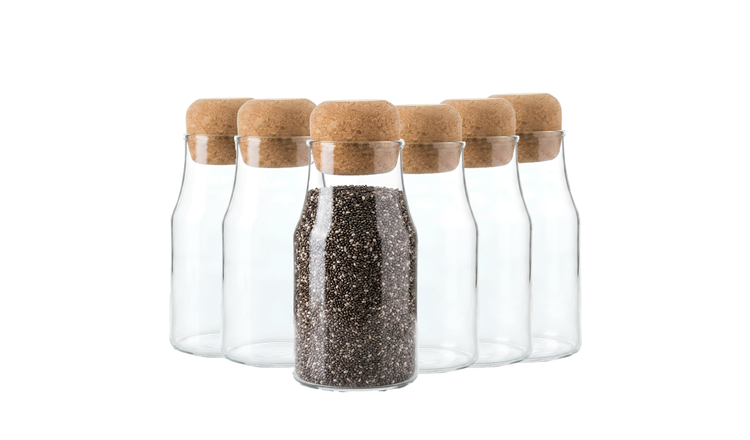 Argon Tableware Glass Storage Bottles with Cork Lids - Pack of 6