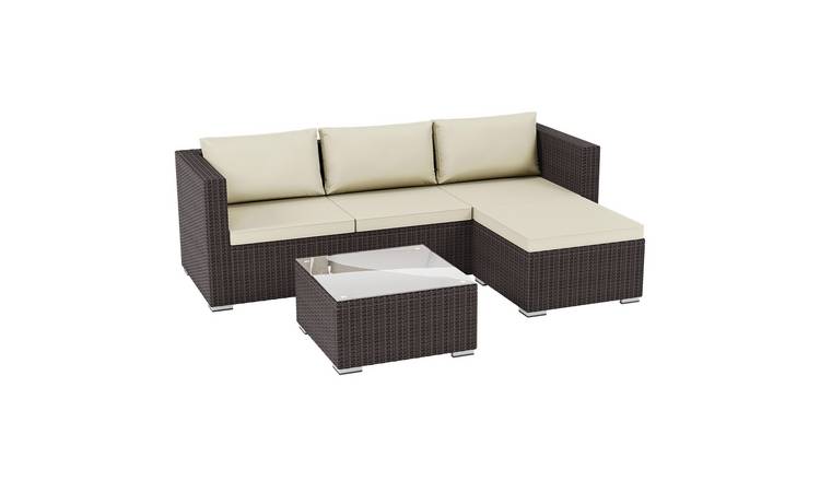 Garden Vida Hampton 4 Seater Corner Rattan Sofa Set - Brown