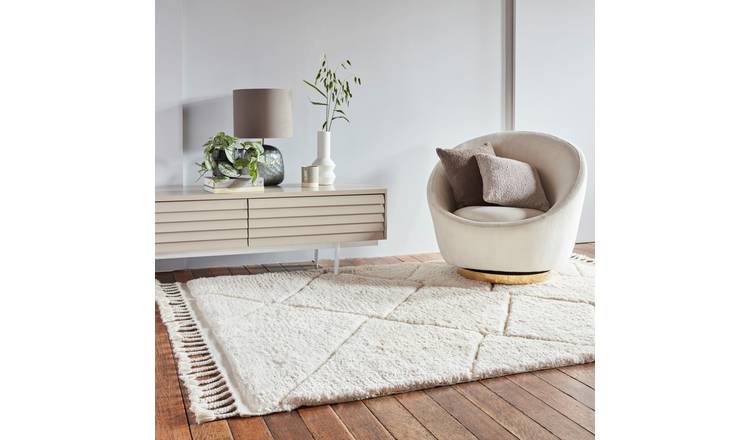 Mega Flooring White Shaggy Plain Rug - 120 x 170cm