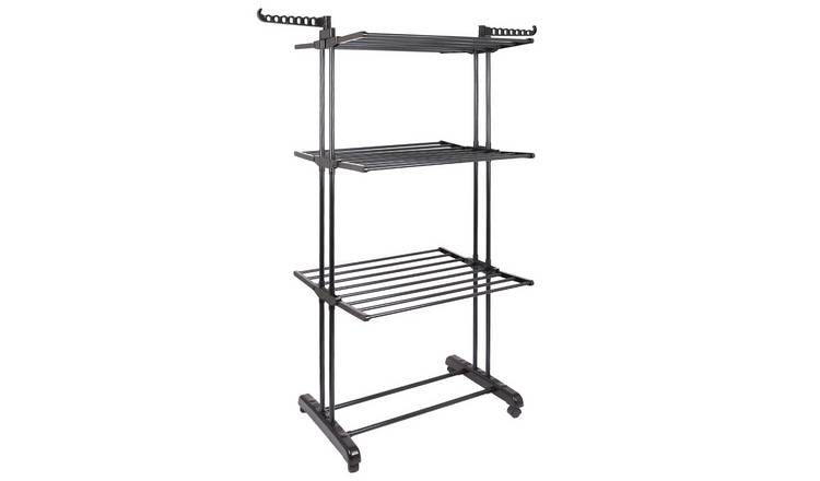 Harbour Housewares Folding Metal Wheeled Clothes Airer - 4-Tier - Black