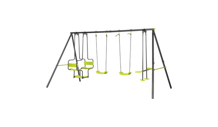 Outsunny 2 Single Swings Metal Kids Swing Set - Green