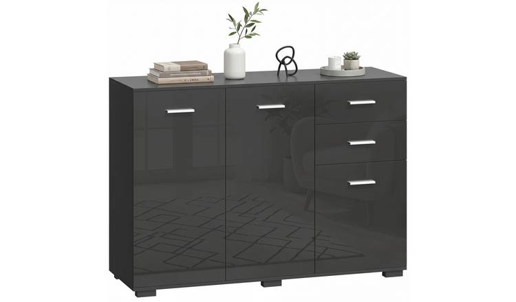 HOMCOM Modern Adjustable Storage Sideboard with 2 Drawers - High Gloss Black