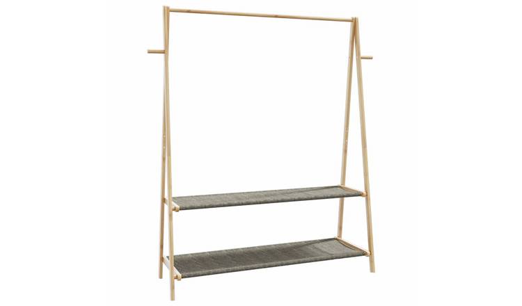 Walplus Bamboo Clothes Rack with Fabric Shelves - 132 x 45.5 x 150.5 cm