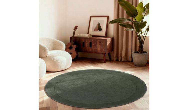 Villeroy and Boch  Green  Kari Handmade Wool Blend Bordered Round Rug - 200cm
