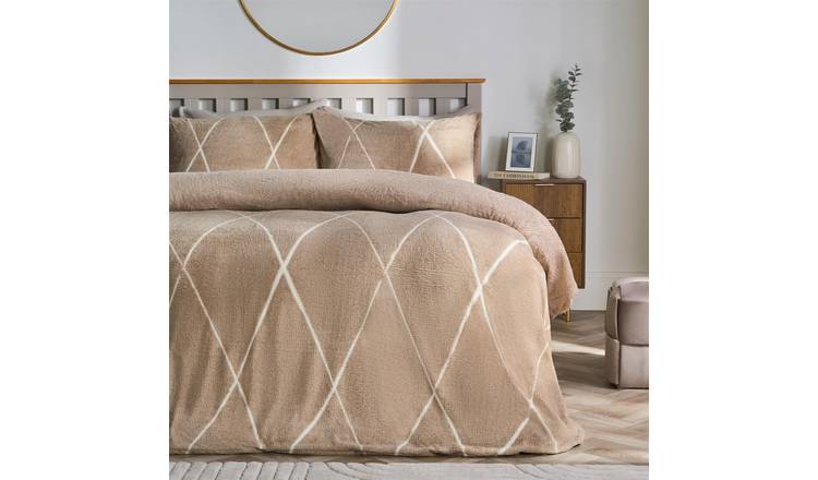 OHS Diamond Check Teddy Fleece Bedding Set Natural - King