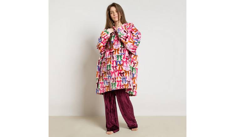 OHS Multi Bow Print Hoodie Blanket - One Size - Pink